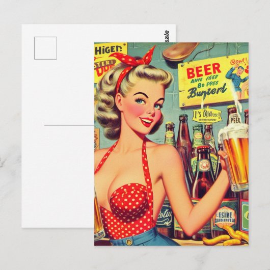 Niedliches Vintages Bier-Button Postkarte (Vorne/Hinten)