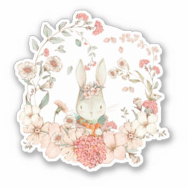 Niedliches Vintages Bunny Girl Botanal Florals Pin Aufkleber