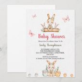 Niedliches Vintages Bunny mit grünen Blätter Kinde Einladung (Vorne/Hinten)