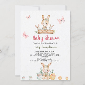 Niedliches Vintages Bunny mit grünen Blätter Kinde Einladung