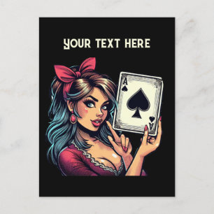 Niedliches Vintages Casino-Girl E-Mail-Poker Postkarte