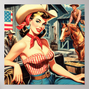 Niedliches Vintages Country Girl-Button Poster