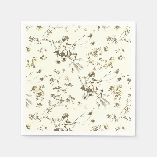 Niedliches Vintages Cupid Angel Gold Beige Blument Serviette (Vorderseite)