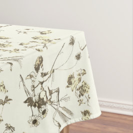 Niedliches Vintages Cupid Angel Gold Beige Blument Tischdecke