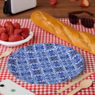 Niedliches Vintages Delft Blue Floral Pattern Pappteller