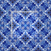Niedliches Vintages Delft Blue Floral Pattern Stoff (Kachel)