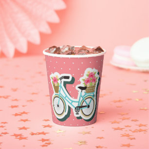 Niedliches Vintages Fahrrad mit Blume und Polka-Pu Pappbecher