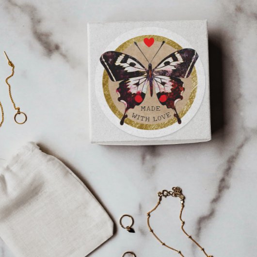 Niedliches Vintages Grunge Schmetterlingsherz aus Runder Aufkleber