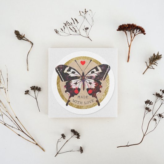 Niedliches Vintages Grunge Schmetterlingsherz aus Runder Aufkleber