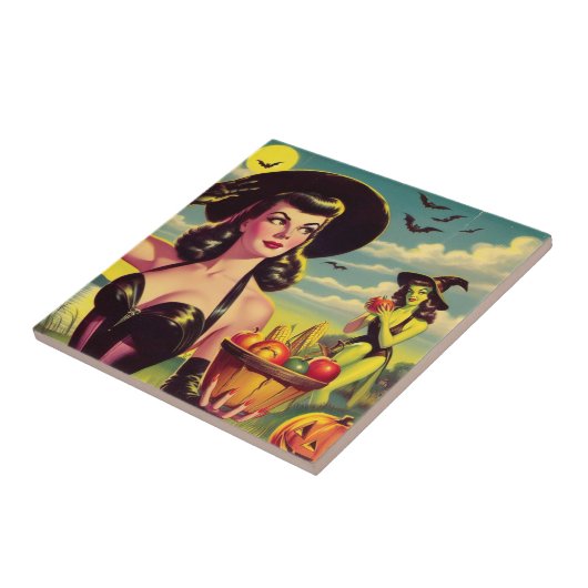 Niedliches Vintages Halloween-Button Fliese (Seite)