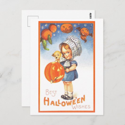 Niedliches Vintages Halloween Postkarte (Vorne/Hinten)