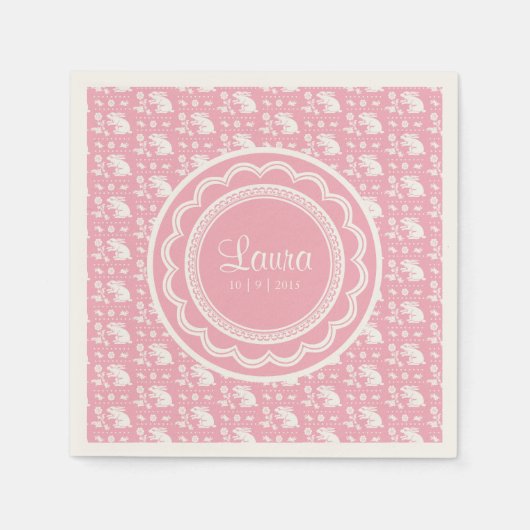 Niedliches Vintages Kaninchen Baby Girl Begrüßung  Serviette (Vorderseite)