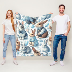 Niedliches Vintages Kaninchen Nahtlos Fleecedecke