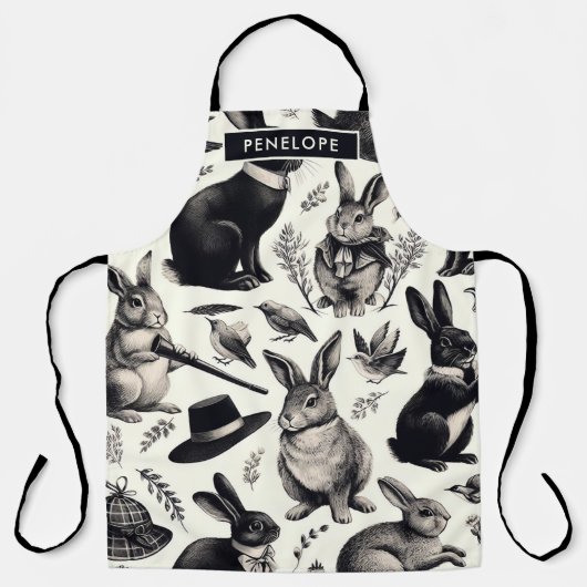 Niedliches Vintages Kaninchenmuster Schürze (Vorderseite)