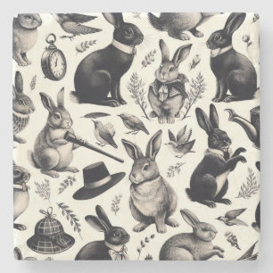 Niedliches Vintages Kaninchenmuster Steinuntersetzer
