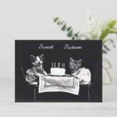 Niedliches Vintages Kätzchen-16. Einladung (Stehend Vorderseite)