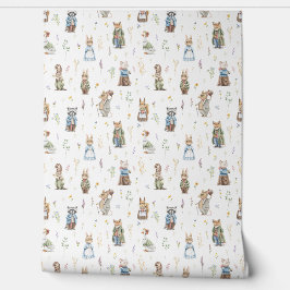 Niedliches Vintages Kleid Waldwald Tierjunge Tapete