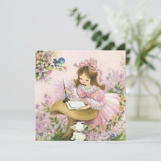 Niedliches Vintages kleines Mädchen im Pilz (Stehend Vorderseite)