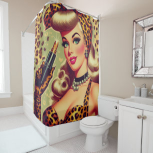 Niedliches Vintages Leopard Print Girl Duschvorhang