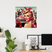 Niedliches Vintages Mädchen der 50er Jahre Poster (Heimbüro)