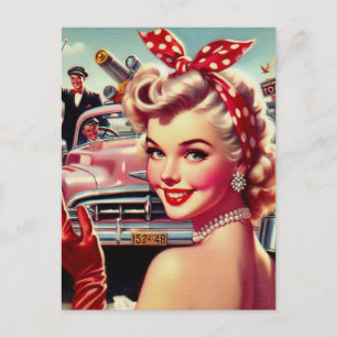 Niedliches Vintages Mädchen der 50er Jahre Postkarte