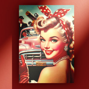 Niedliches Vintages Mädchen der 50er Jahre Postkarte