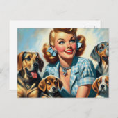 Niedliches Vintages Mädchen mit Welpen Postkarte (Vorne/Hinten)