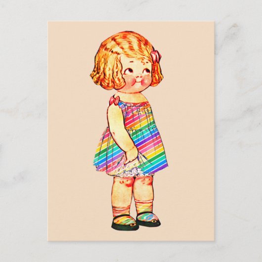NIEDLICHES VINTAGES MÄDCHENPAPIERDOLL POSTKARTE (Vorderseite)