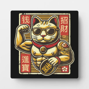 Niedliches Vintages Maneki Neko Lucky Cat, Erfolgs Fotoplatte