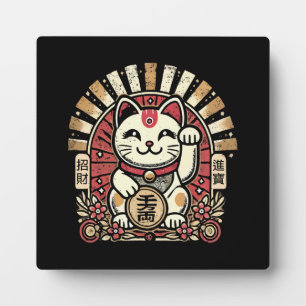 Niedliches Vintages Maneki Neko Lucky Cat, Erfolgs Fotoplatte