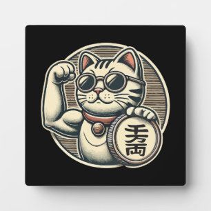 Niedliches Vintages Maneki Neko Lucky Cat, Erfolgs Fotoplatte
