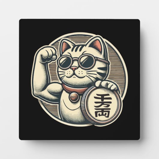 Niedliches Vintages Maneki Neko Lucky Cat, Erfolgs Fotoplatte (Vorderseite)