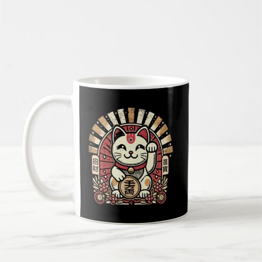 Niedliches Vintages Maneki Neko Lucky Cat, Erfolgs Kaffeetasse (Links)