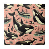 Niedliches Vintages Orca-Muster Fliese (Vorderseite)