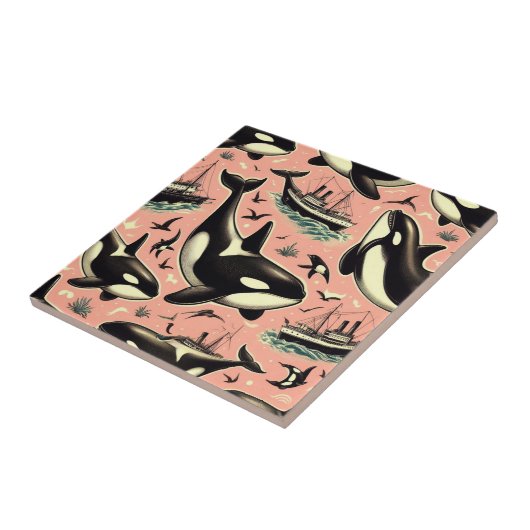 Niedliches Vintages Orca-Muster Fliese (Seite)