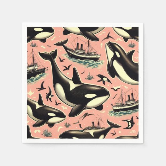 Niedliches Vintages Orca-Muster Serviette (Vorderseite)