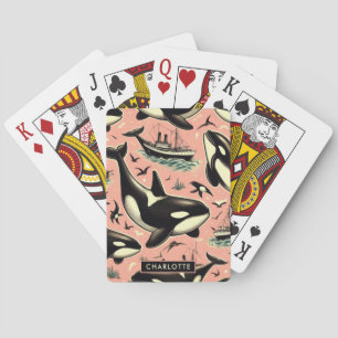 Niedliches Vintages Orca-Muster Spielkarten