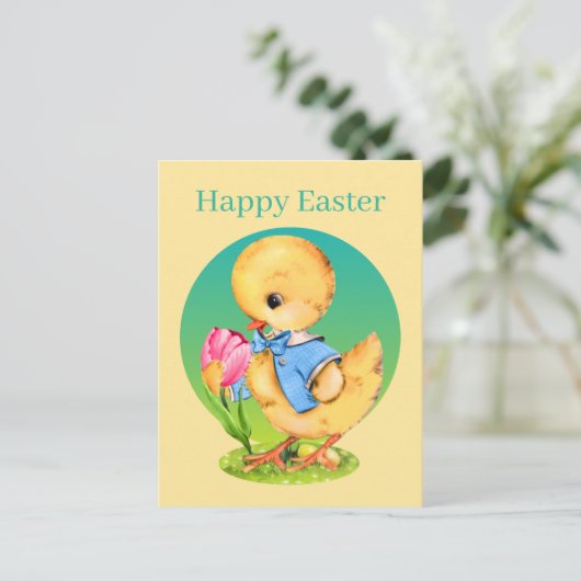 Niedliches Vintages Osterkätzchen Feiertagspostkarte (Stehend Vorderseite)