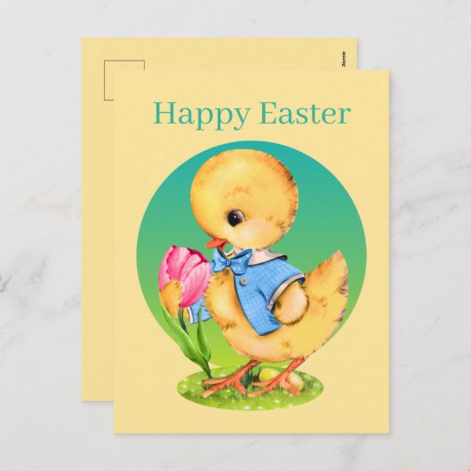 Niedliches Vintages Osterkätzchen Feiertagspostkarte (Vorne/Hinten)