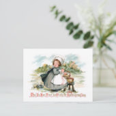 Niedliches Vintages Pilgermädchen mit Kochtopf Postkarte (Stehend Vorderseite)