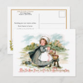 Niedliches Vintages Pilgermädchen mit Kochtopf Postkarte (Vorne/Hinten)