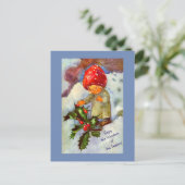 Niedliches Vintages Pilzkind mit Schnee und Heilig Postkarte (Stehend Vorderseite)
