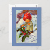Niedliches Vintages Pilzkind mit Schnee und Heilig Postkarte (Vorne/Hinten)