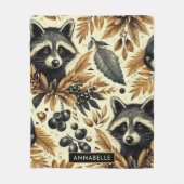 Niedliches Vintages Racoon Muster Fleecedecke (Vorderseite)