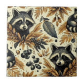 Niedliches Vintages Racoon Muster Fliese (Vorderseite)