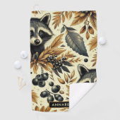 Niedliches Vintages Racoon Muster Golfhandtuch (Insitu)