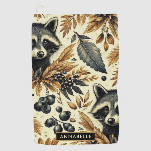 Niedliches Vintages Racoon Muster Golfhandtuch (Vorderseite)