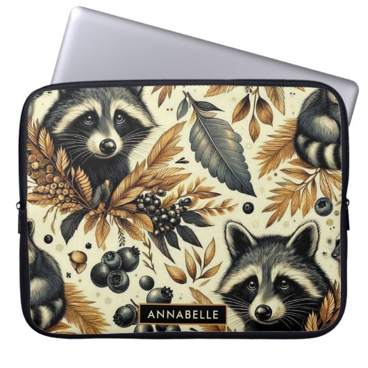 Niedliches Vintages Racoon Muster Laptopschutzhülle (Vorderseite)