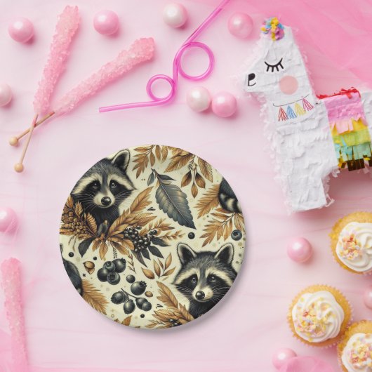 Niedliches Vintages Racoon Muster Pappteller (Party)