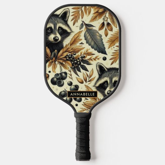 Niedliches Vintages Racoon Muster Pickleball Schläger (Vorderseite)